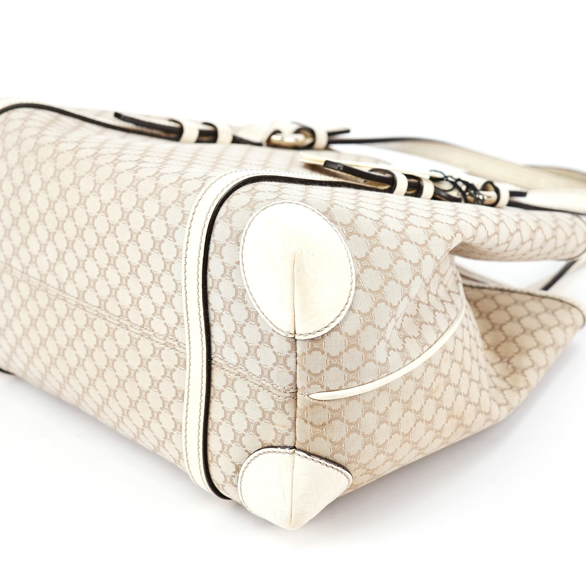 Beige White Triomphe Tote Bag