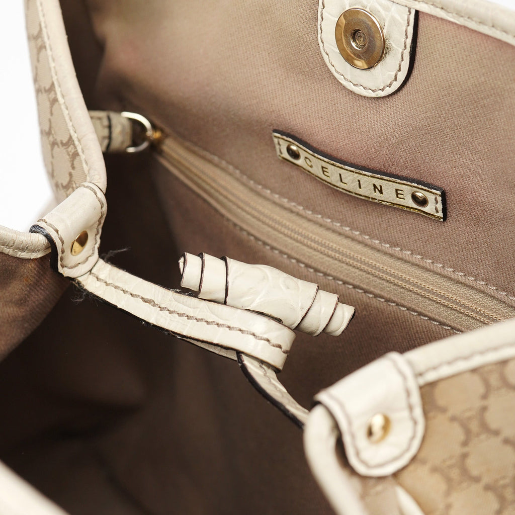 Beige White Triomphe Tote Bag