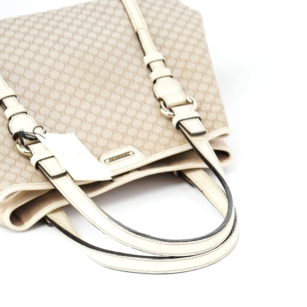 Beige White Triomphe Tote Bag