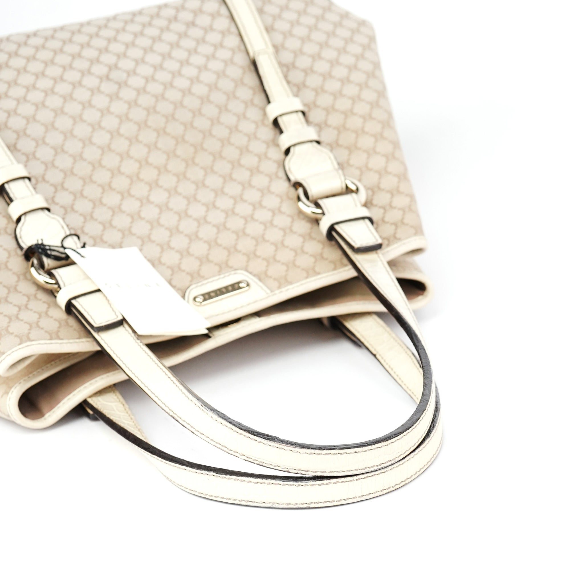 Beige White Triomphe Tote Bag