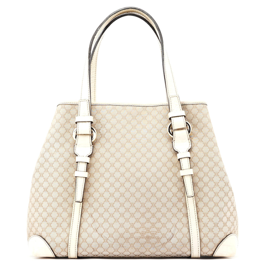 Beige White Triomphe Tote Bag