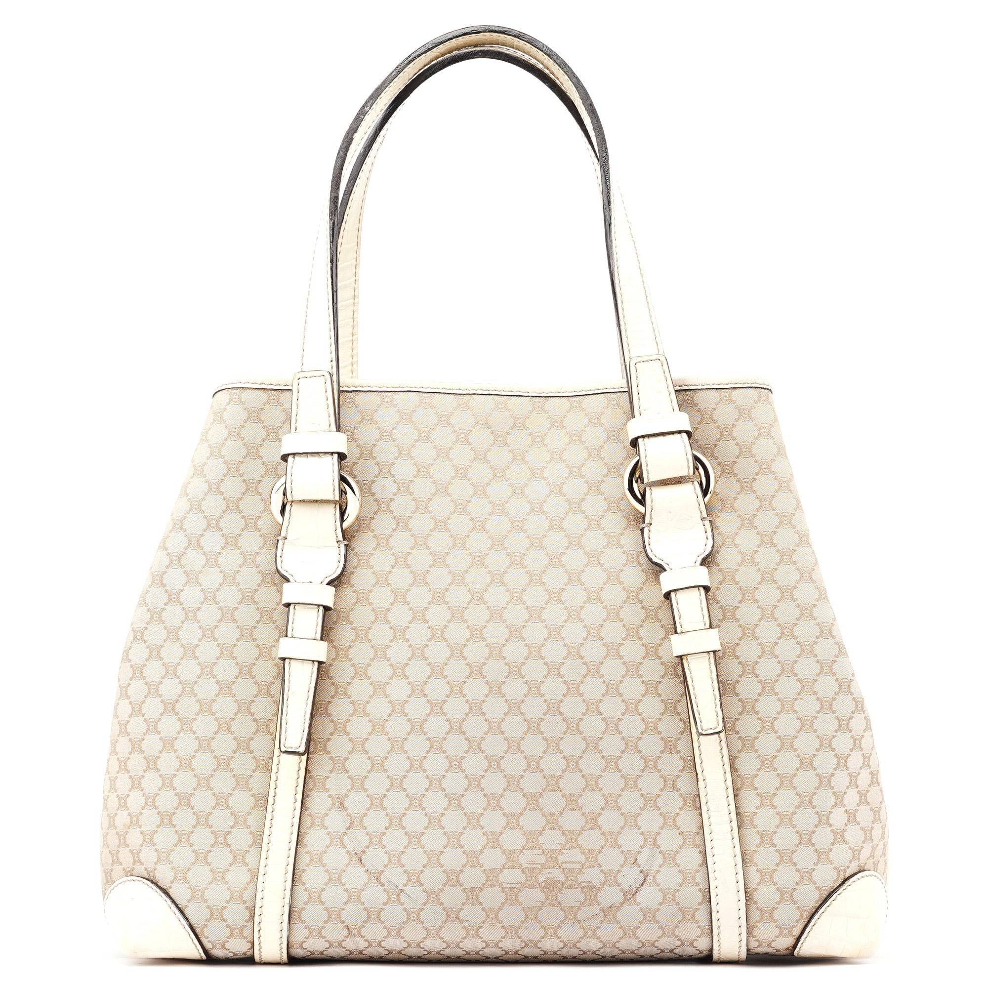 Beige White Triomphe Tote Bag