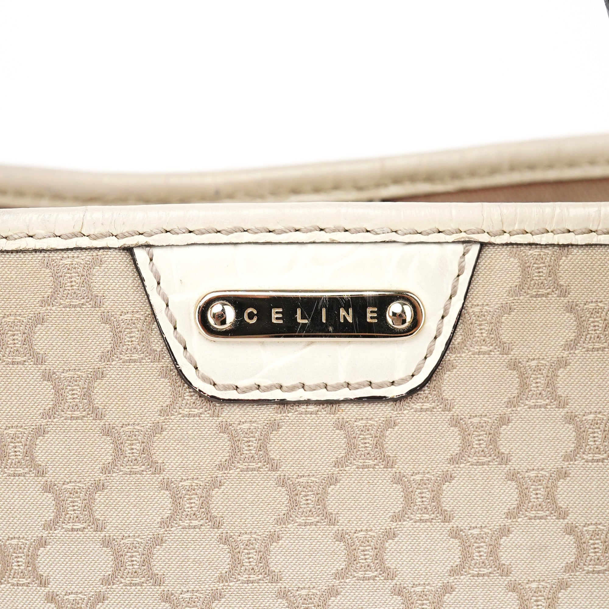 Beige White Triomphe Tote Bag