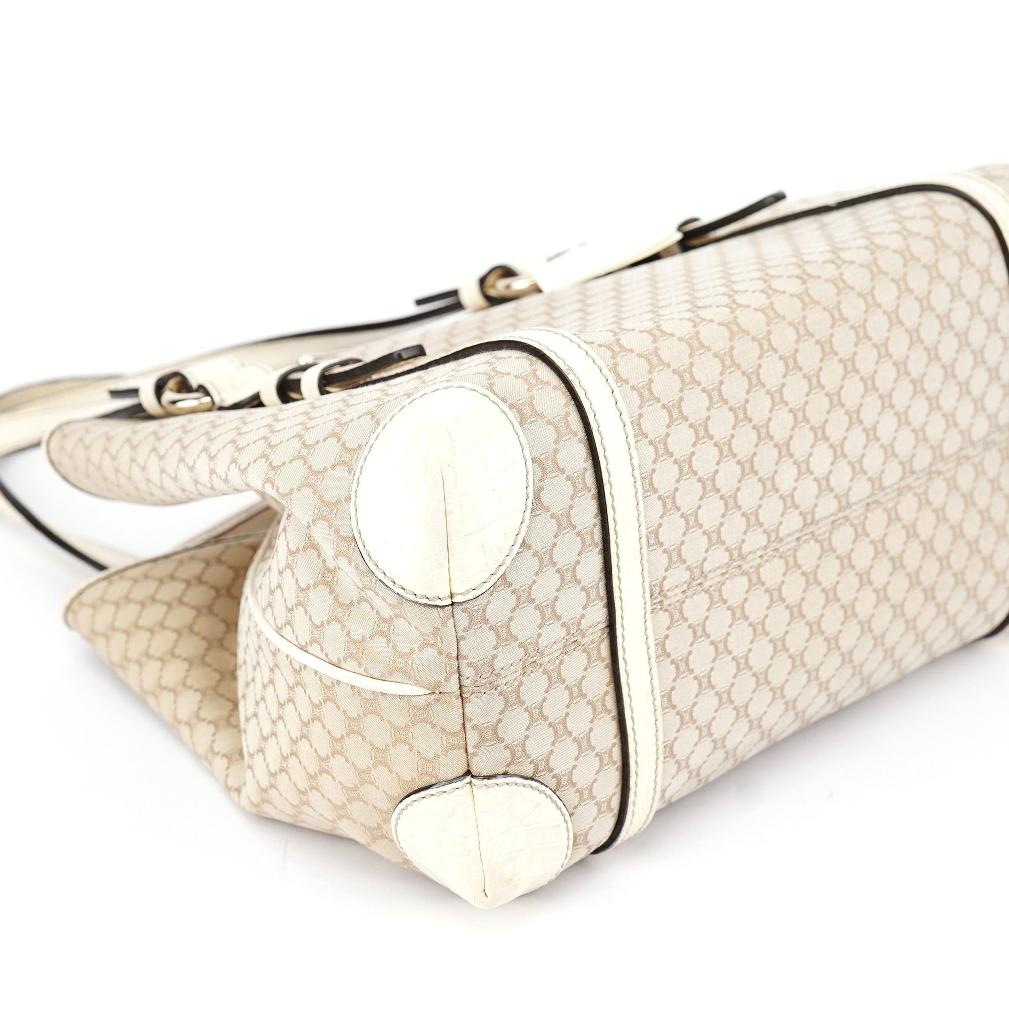 Beige White Triomphe Tote Bag