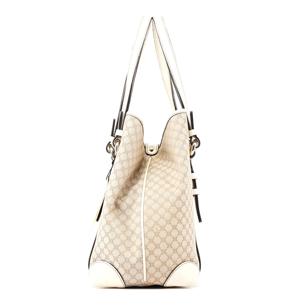 Beige White Triomphe Tote Bag