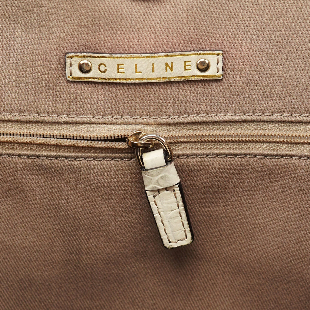 Beige White Triomphe Tote Bag