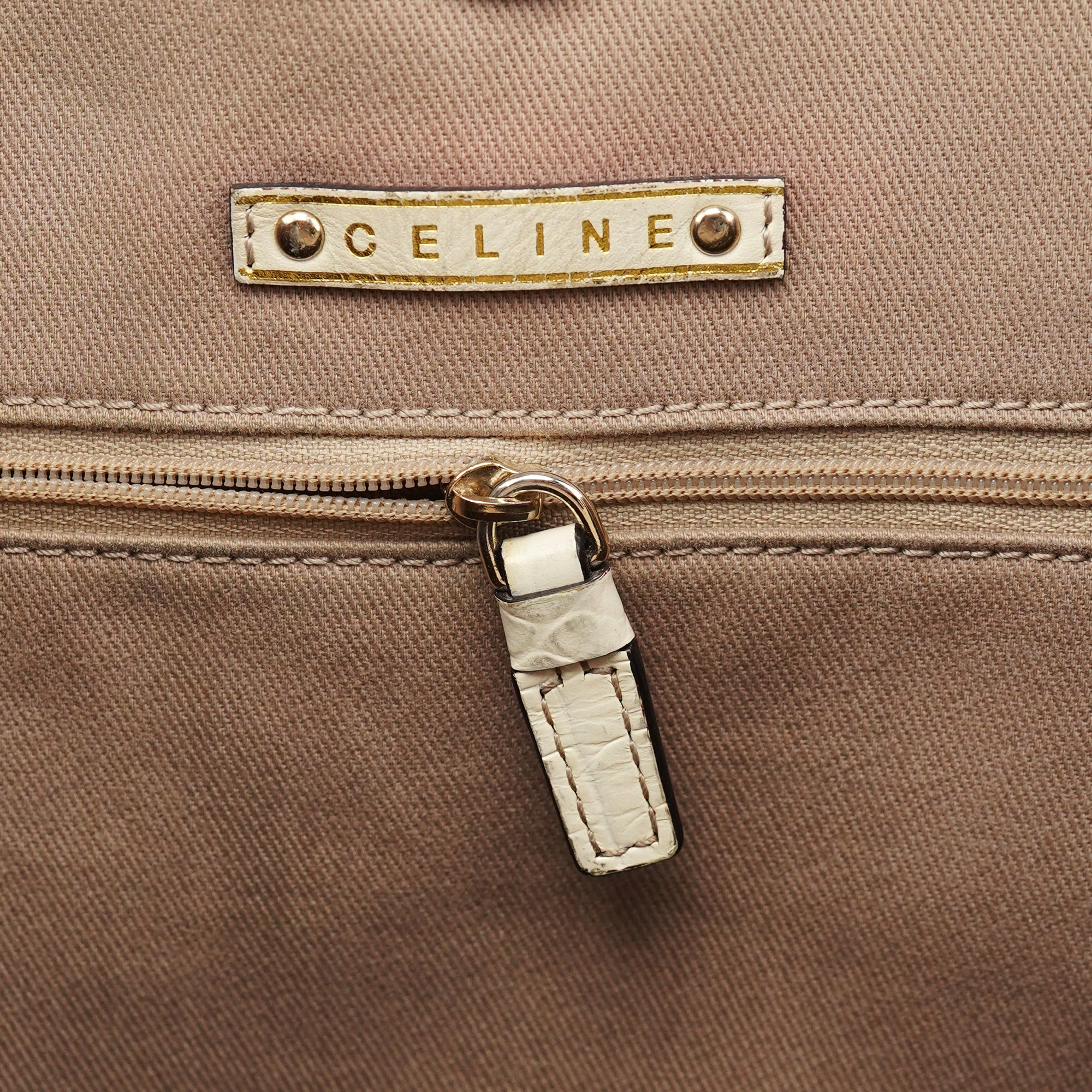 Beige White Triomphe Tote Bag