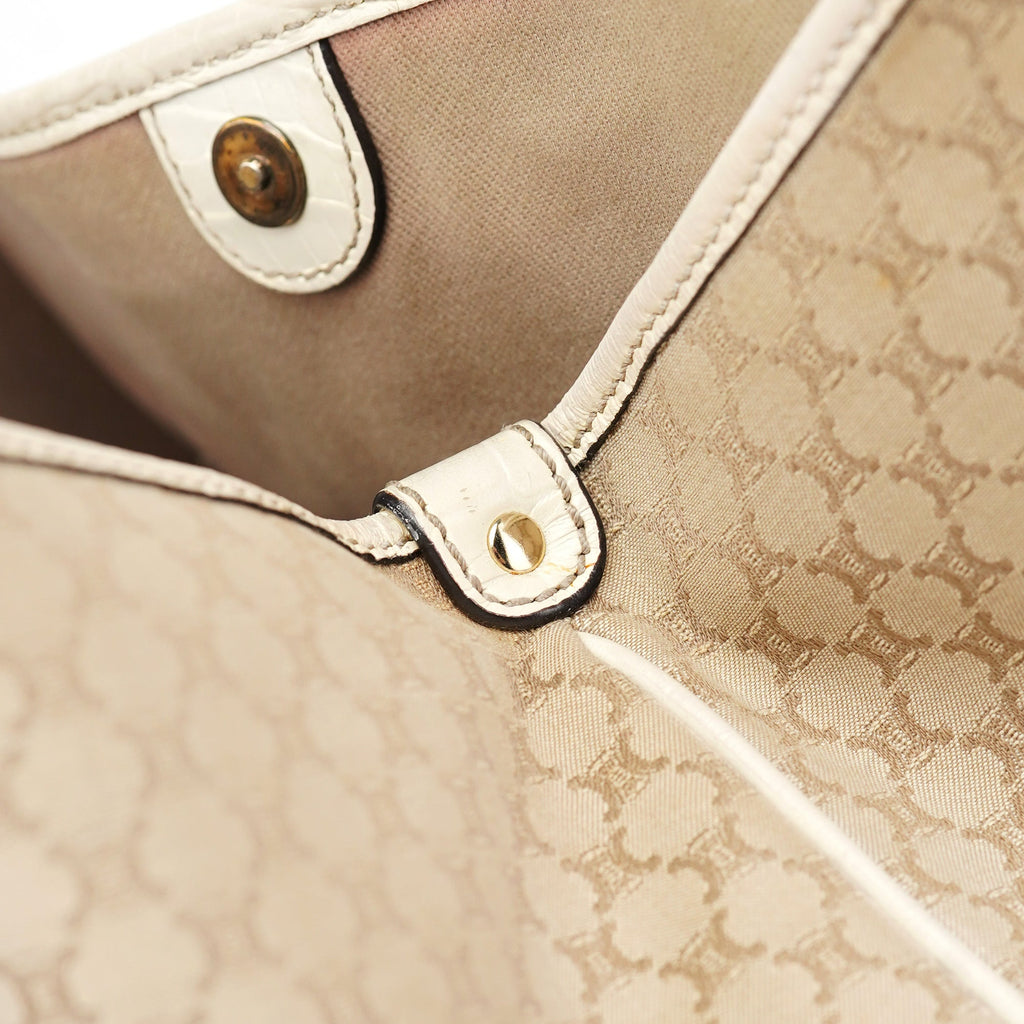 Beige White Triomphe Tote Bag