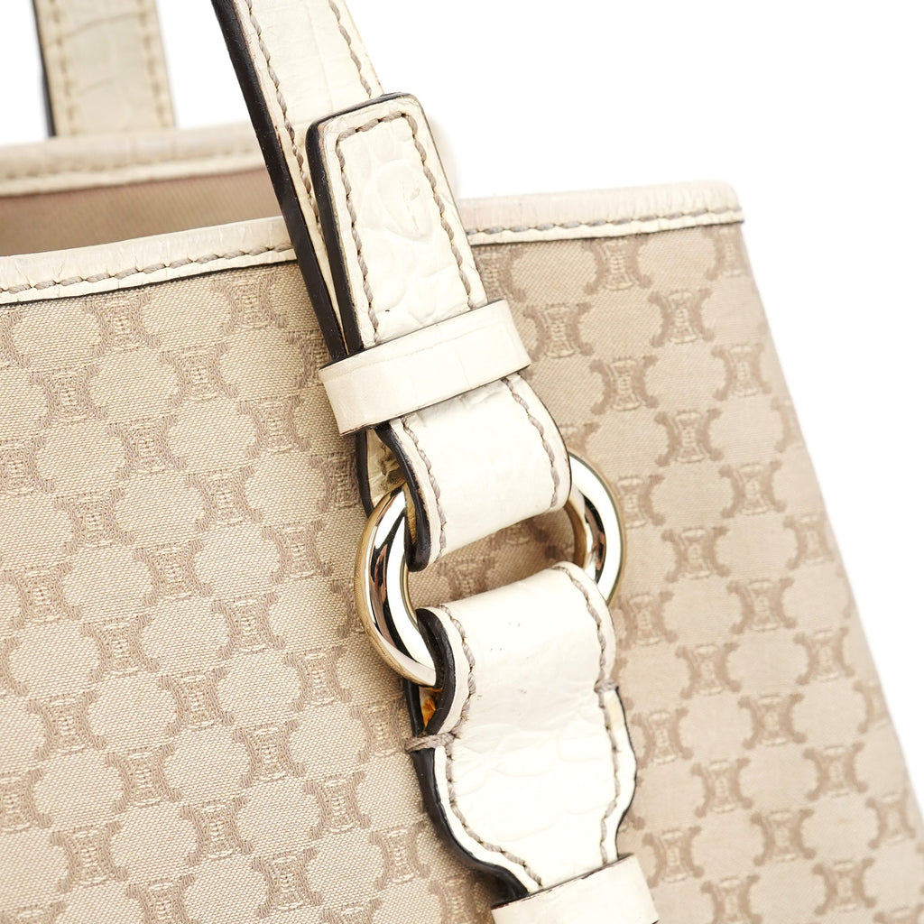 Beige White Triomphe Tote Bag