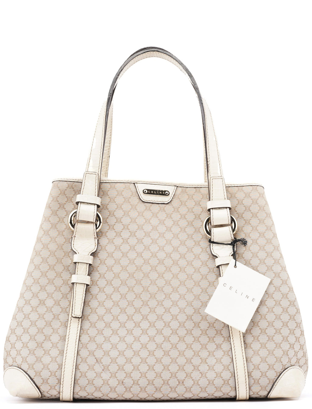 Beige White Triomphe Tote Bag