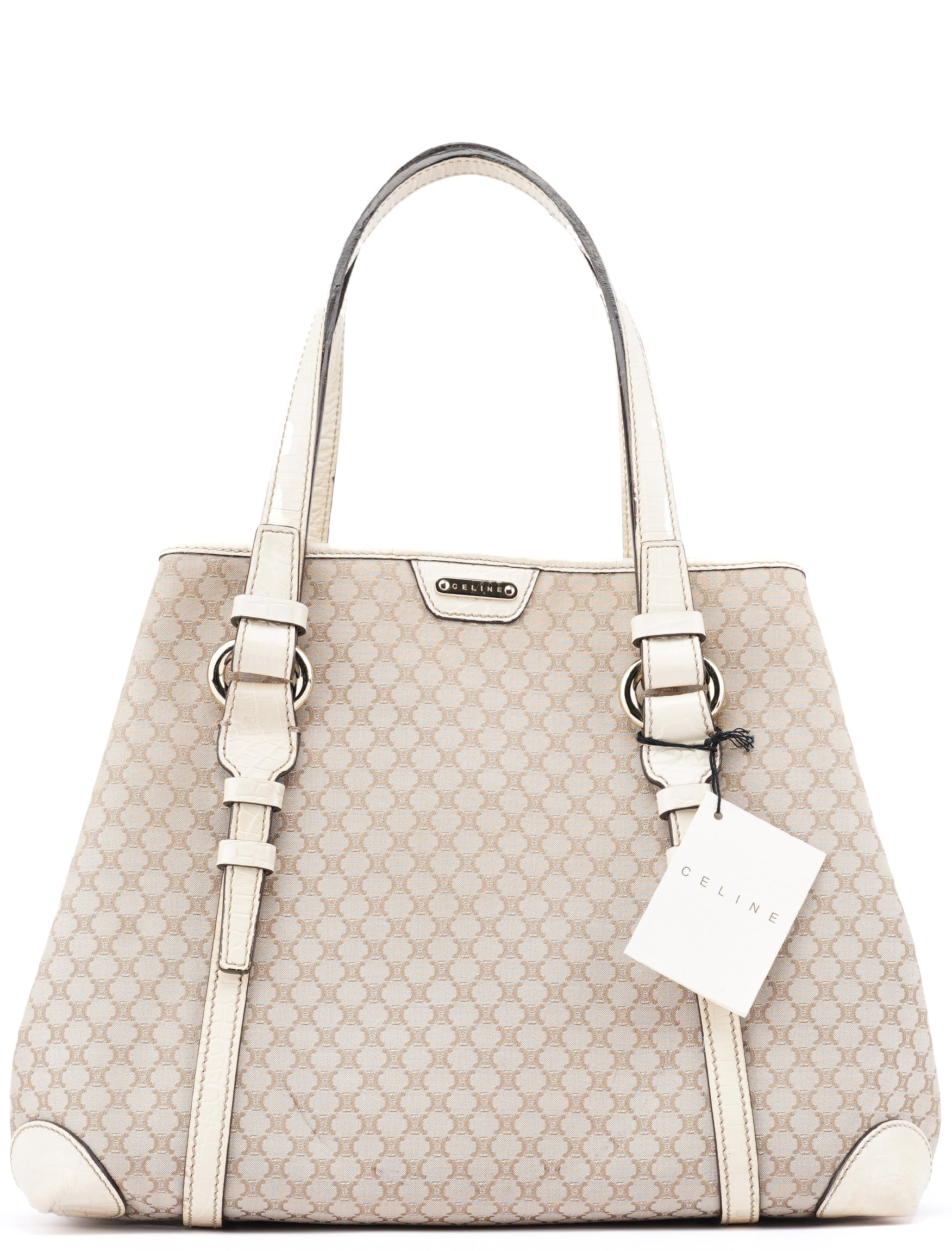 Beige White Triomphe Tote Bag