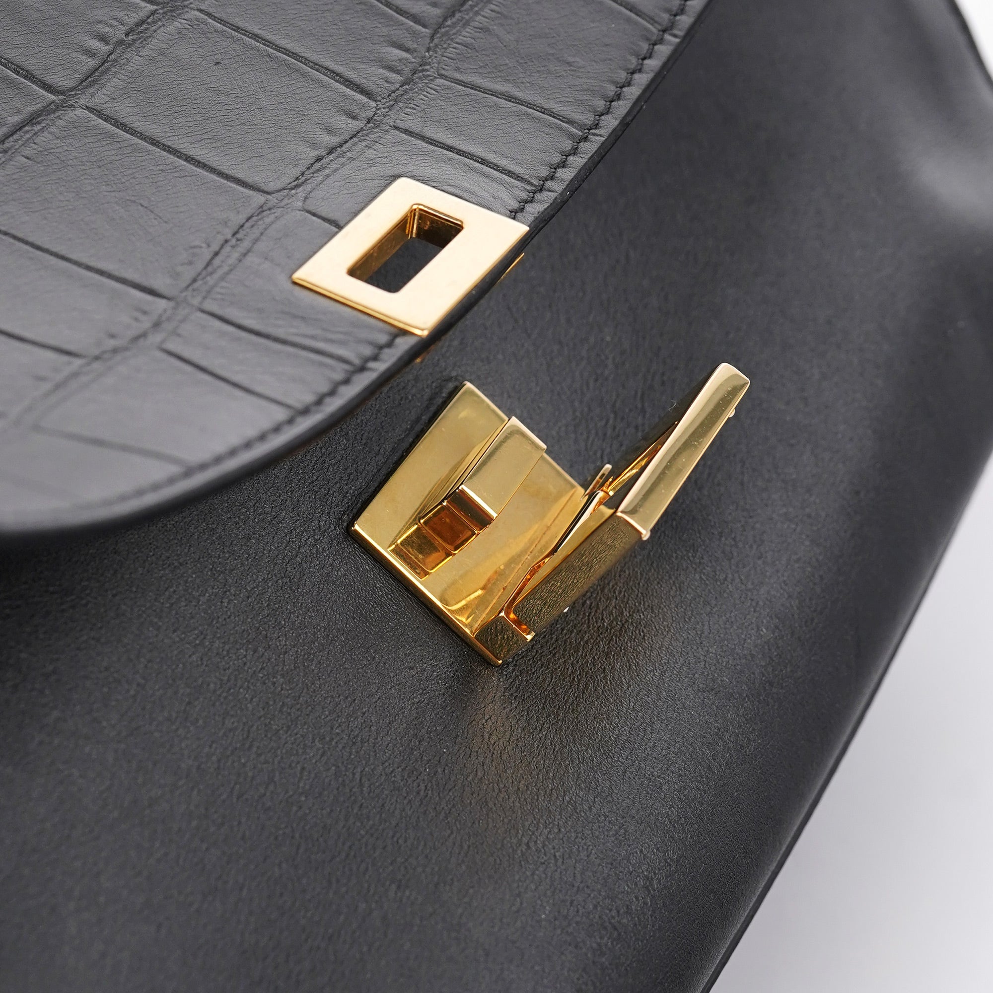 Black Embossed Calfskin Trapeze 2-Way Bag