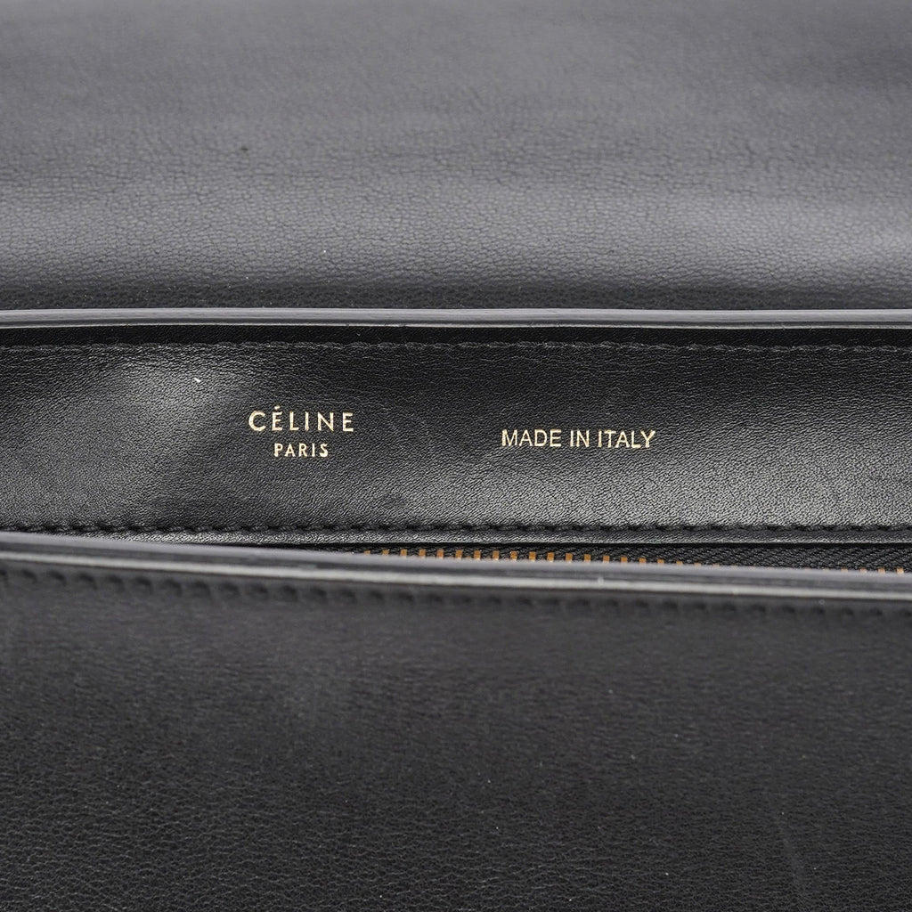 Black Embossed Calfskin Trapeze 2-Way Bag