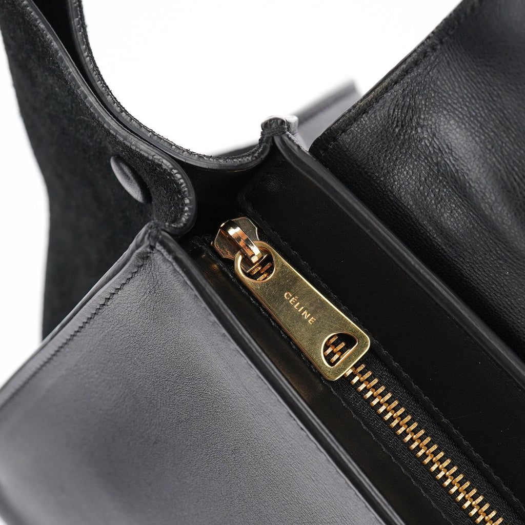 Black Embossed Calfskin Trapeze 2-Way Bag