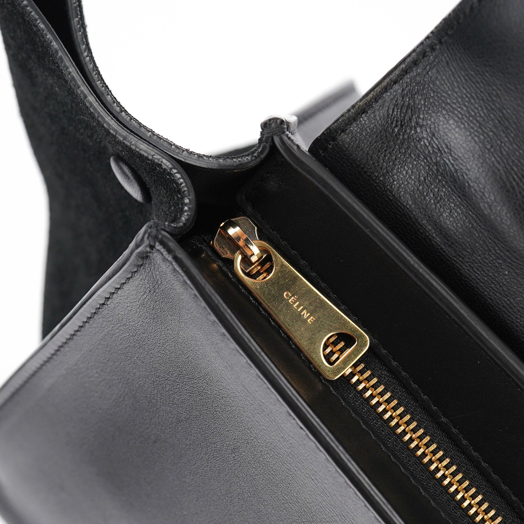 Black Embossed Calfskin Trapeze 2-Way Bag