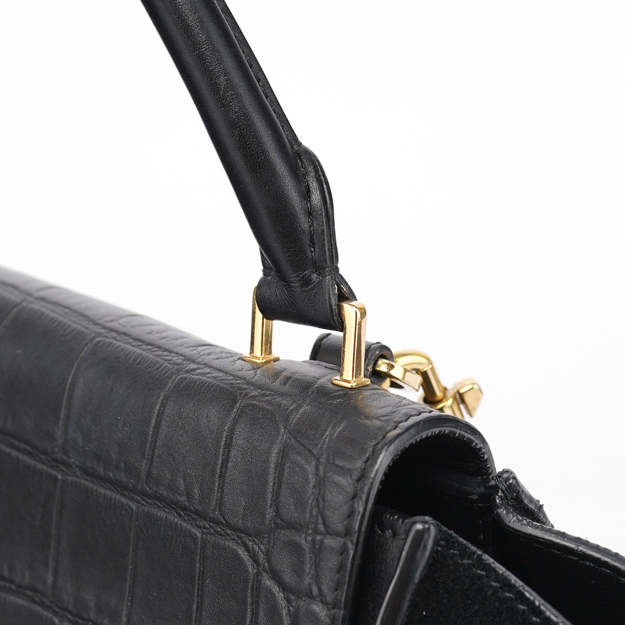 Black Embossed Calfskin Trapeze 2-Way Bag
