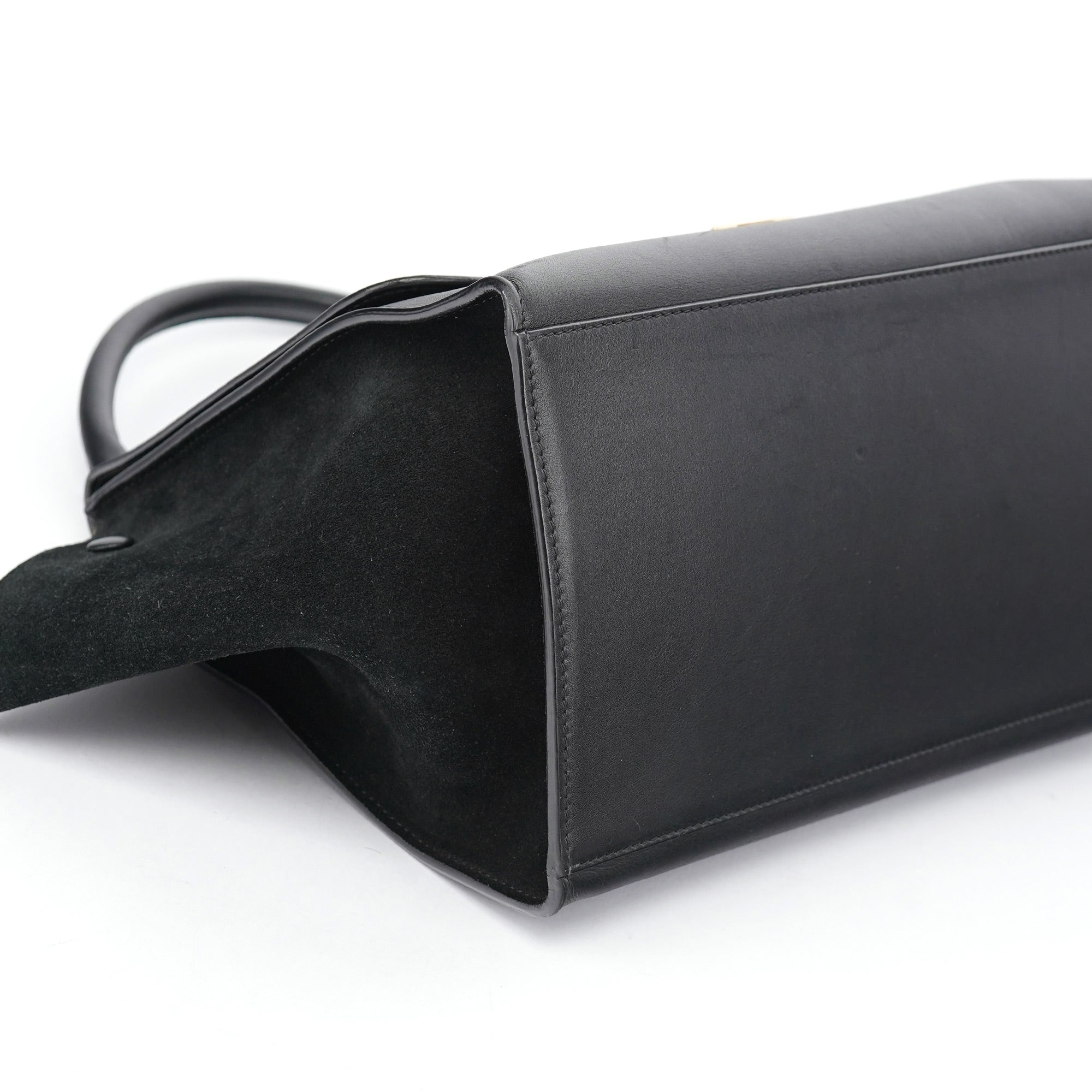 Black Embossed Calfskin Trapeze 2-Way Bag