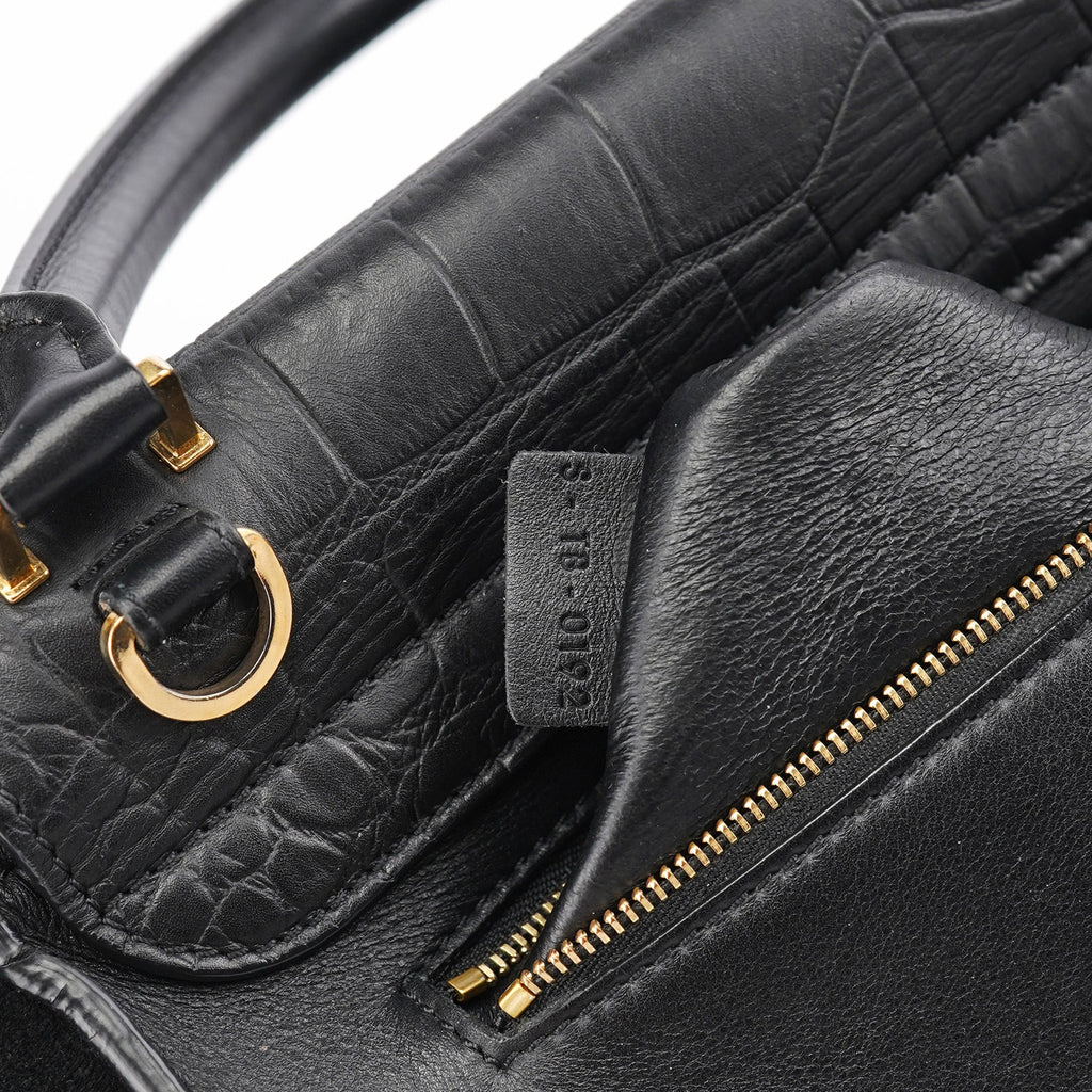 Black Embossed Calfskin Trapeze 2-Way Bag
