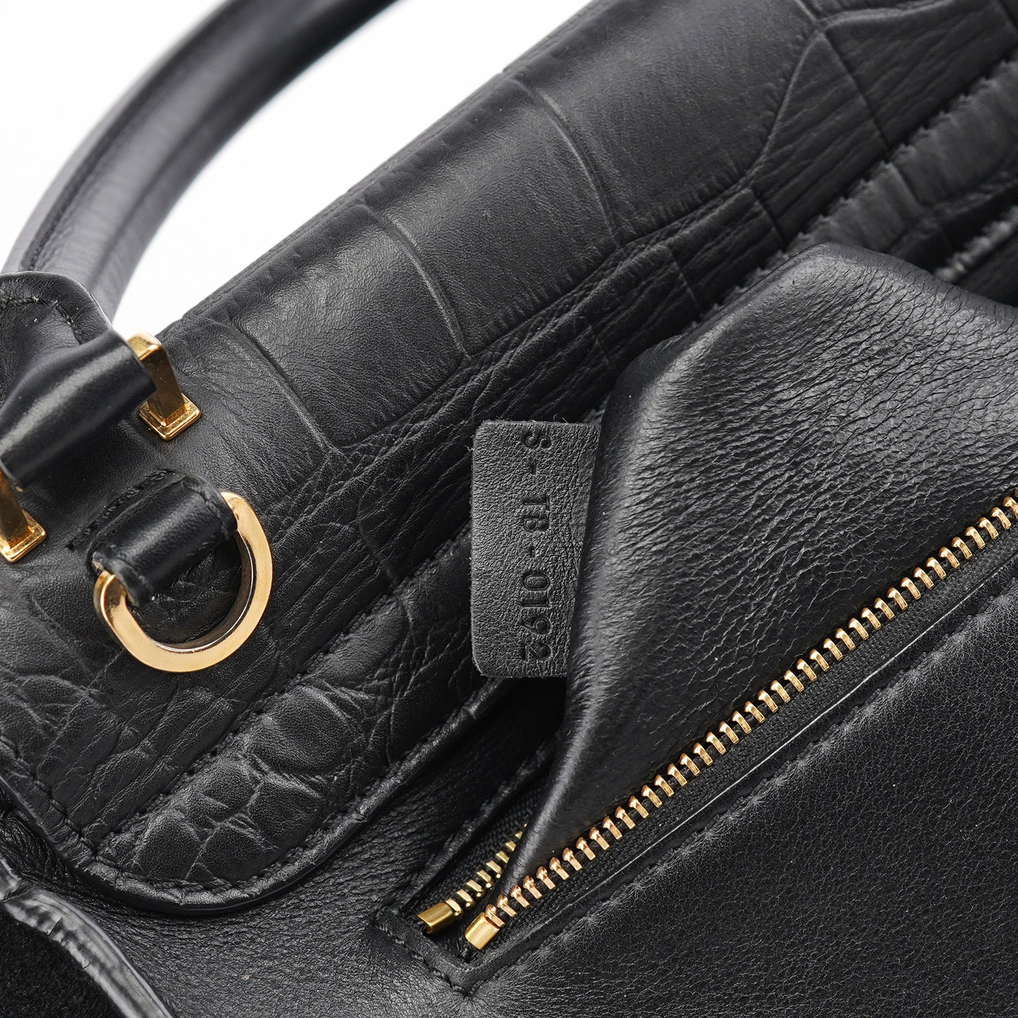 Black Embossed Calfskin Trapeze 2-Way Bag