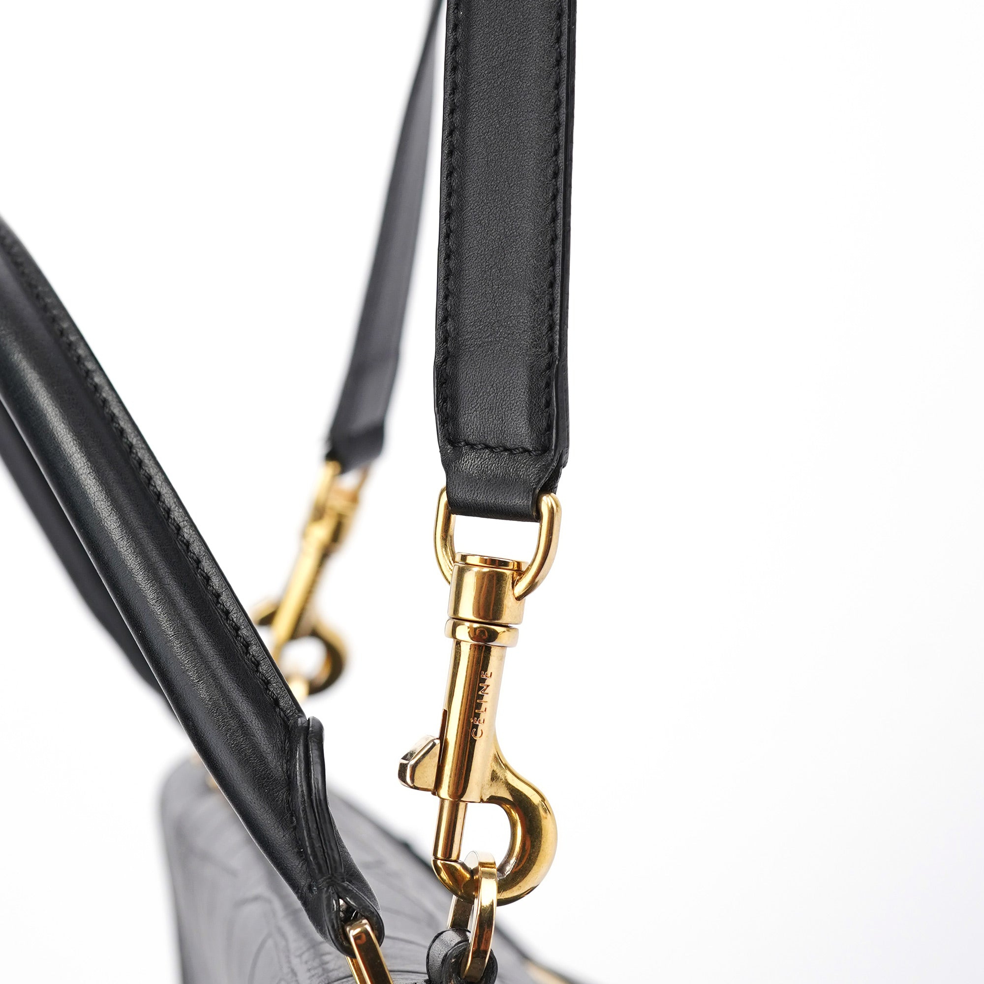 Black Embossed Calfskin Trapeze 2-Way Bag