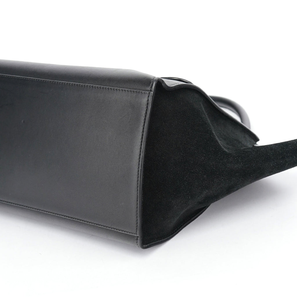 Black Embossed Calfskin Trapeze 2-Way Bag