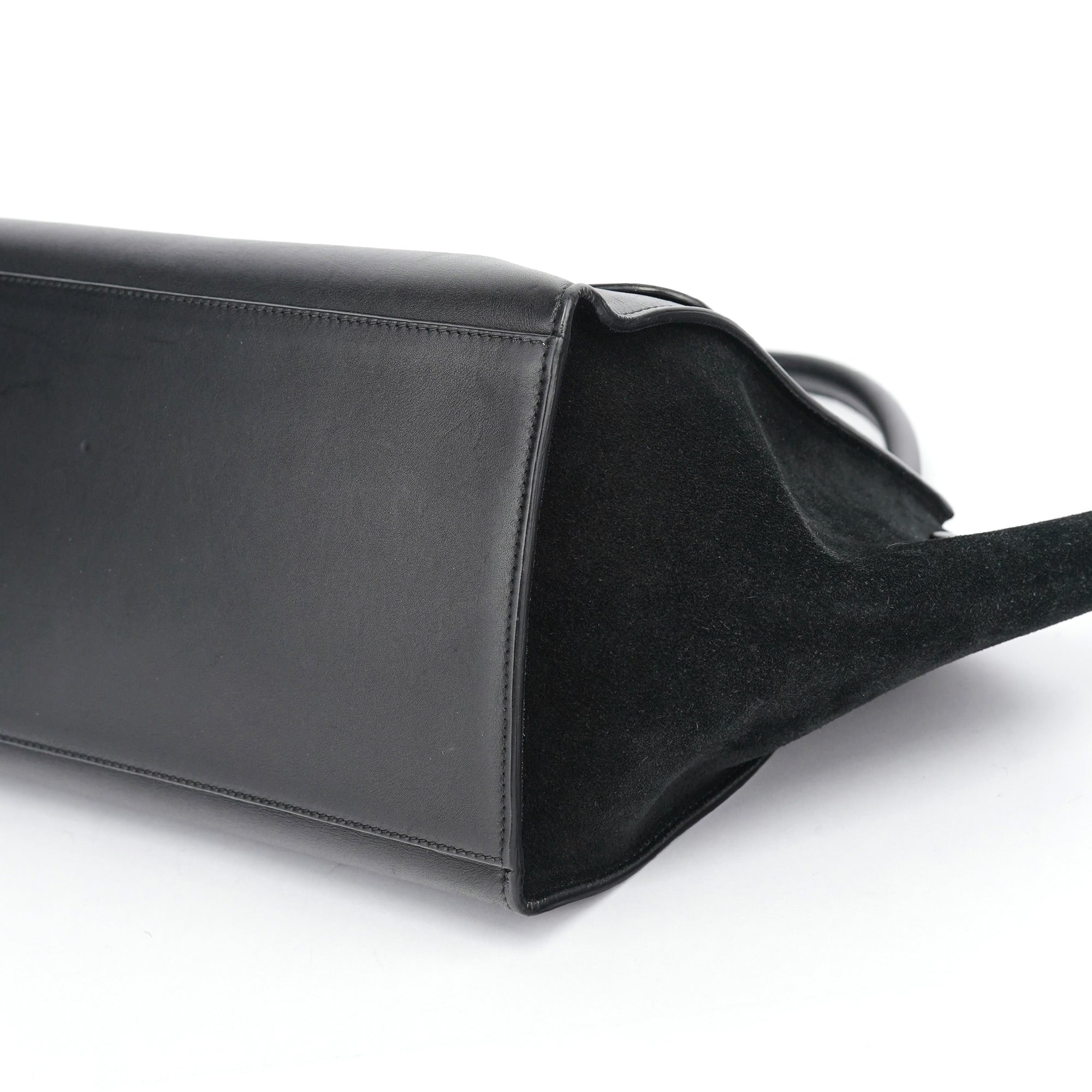 Black Embossed Calfskin Trapeze 2-Way Bag