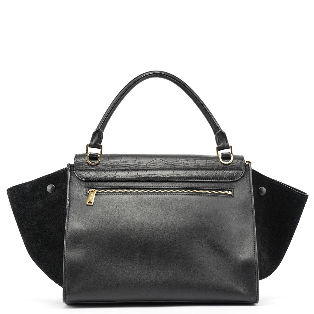 Black Embossed Calfskin Trapeze 2-Way Bag