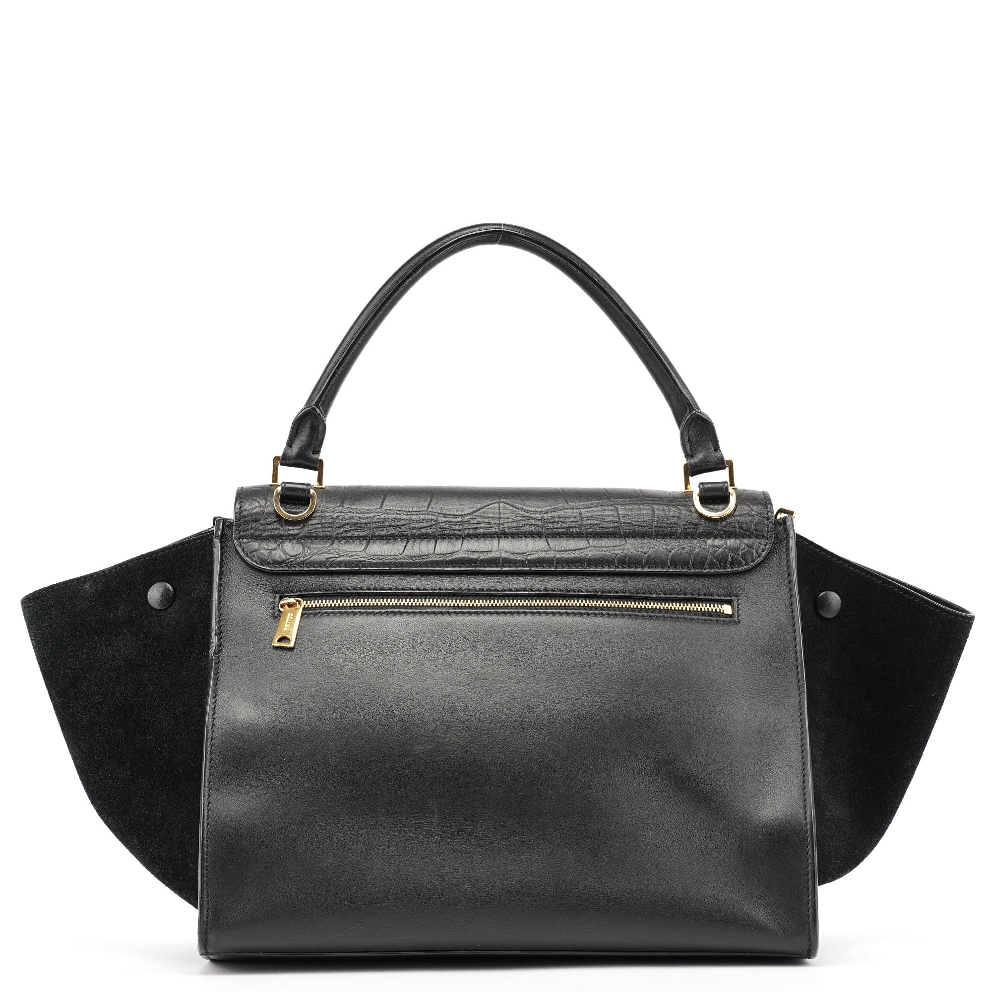 Black Embossed Calfskin Trapeze 2-Way Bag