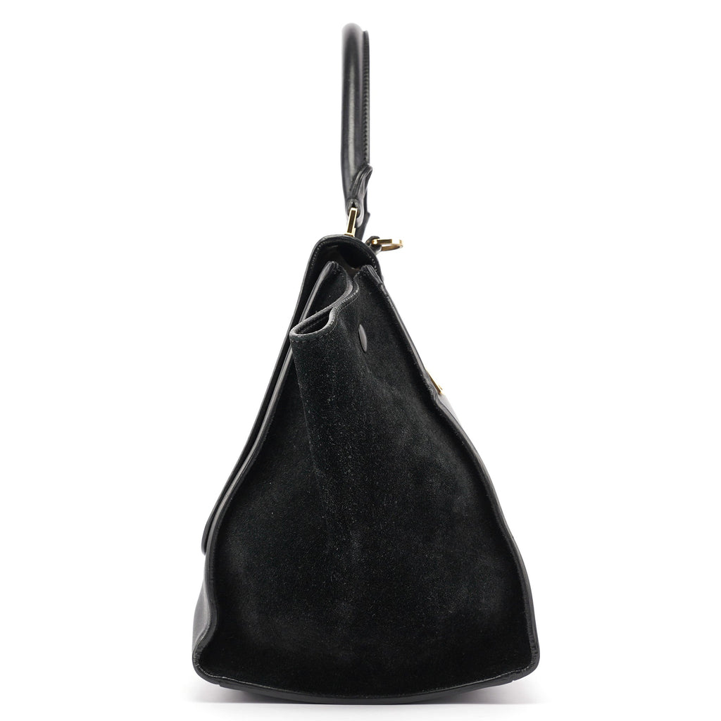 Black Embossed Calfskin Trapeze 2-Way Bag