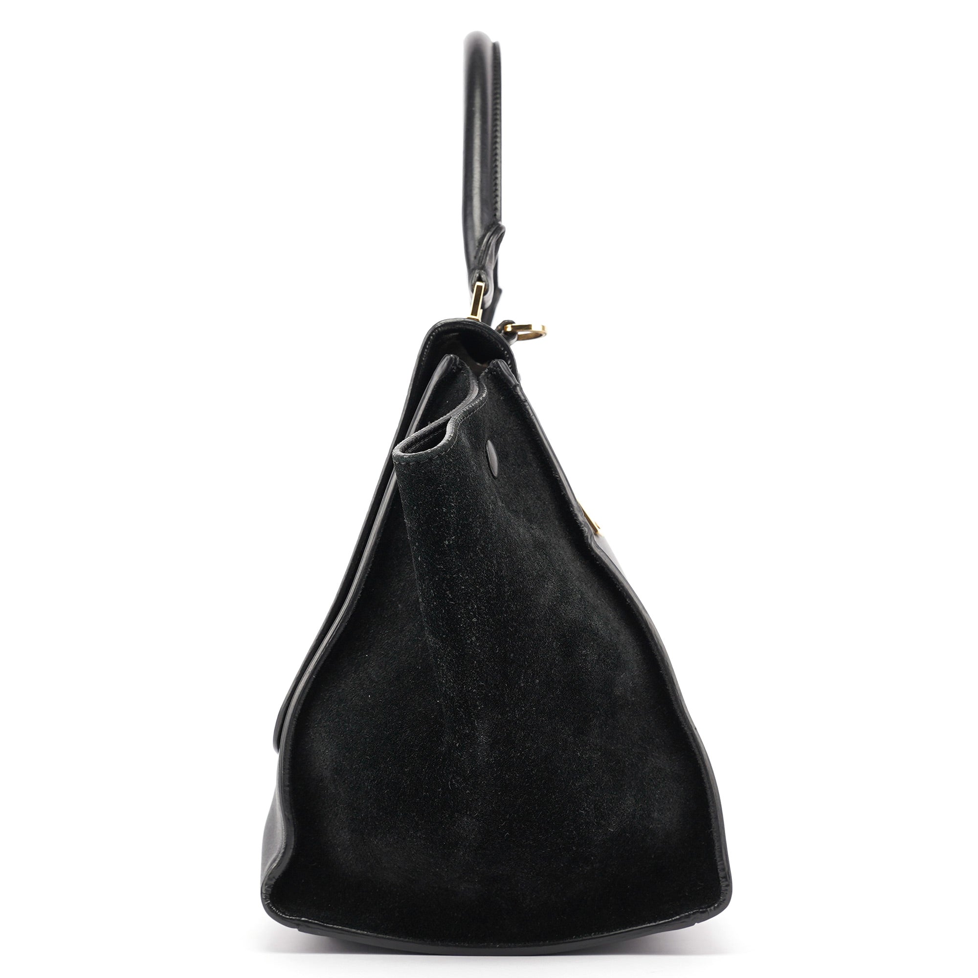 Black Embossed Calfskin Trapeze 2-Way Bag