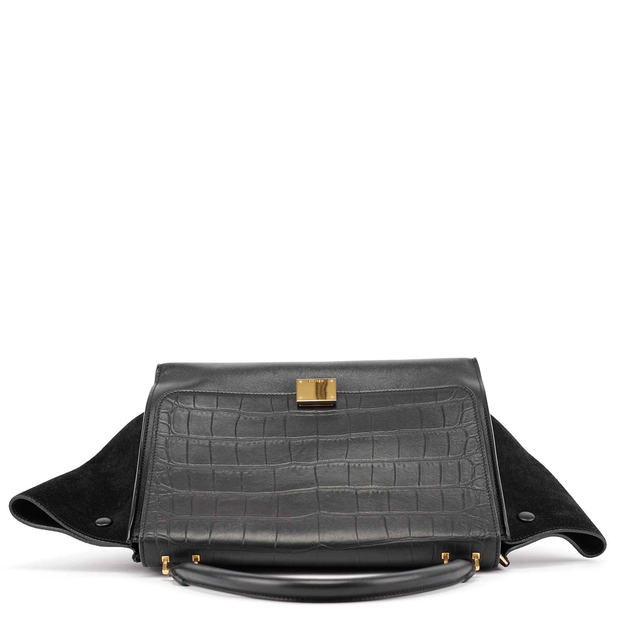 Black Embossed Calfskin Trapeze 2-Way Bag
