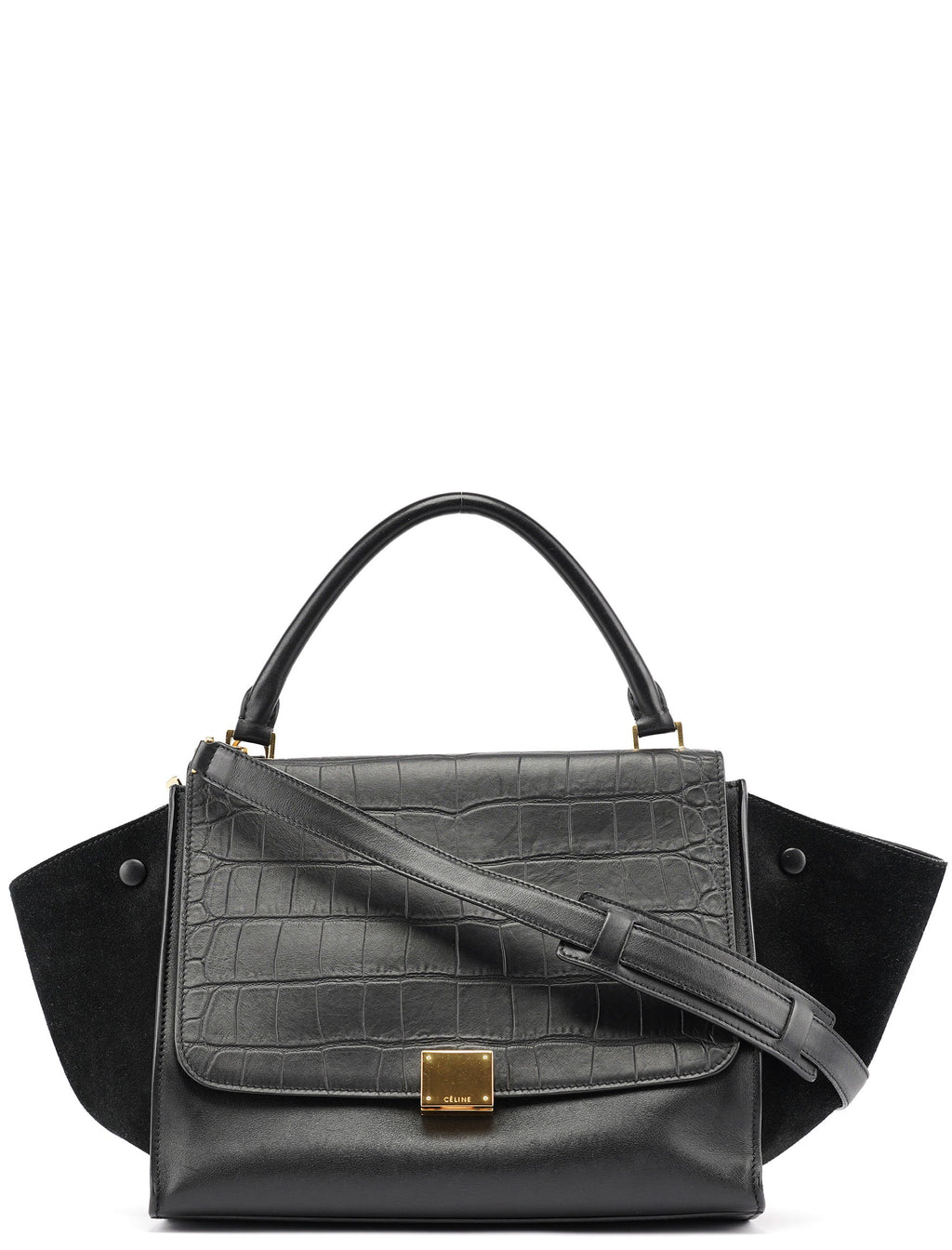 Black Embossed Calfskin Trapeze 2-Way Bag