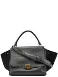 Black Embossed Calfskin Trapeze 2-Way Bag