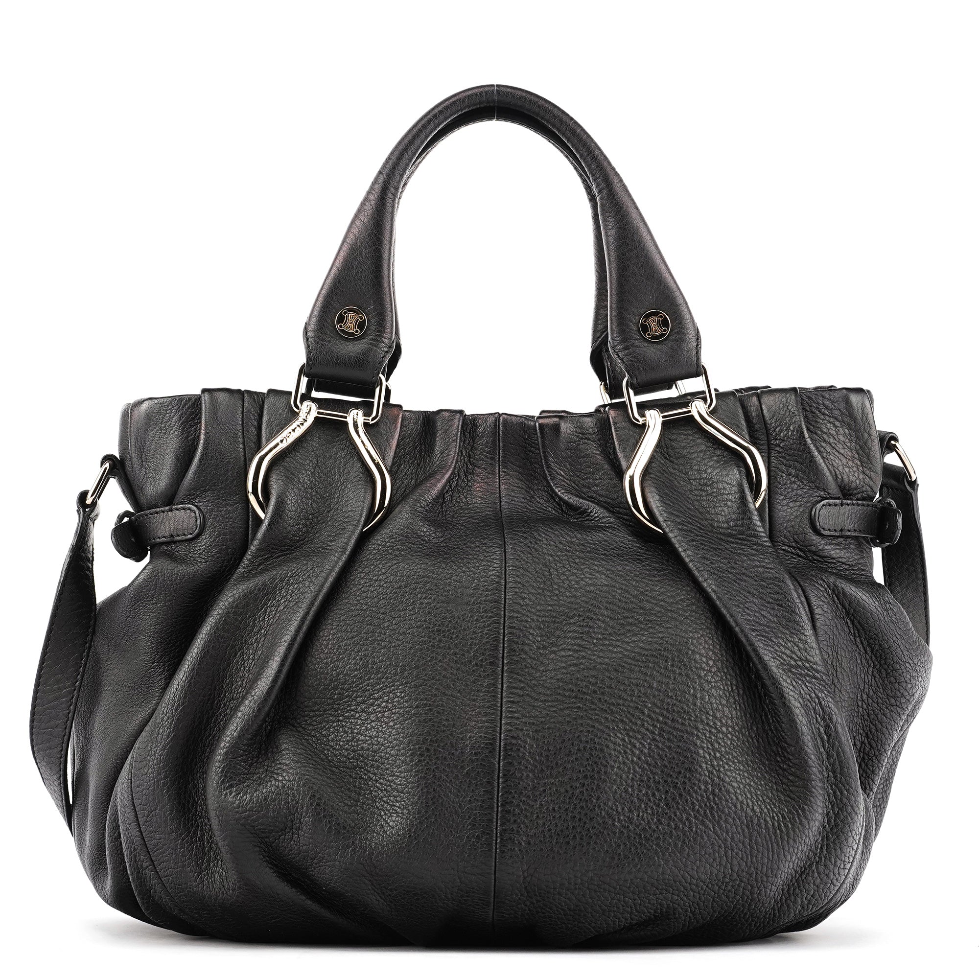 Black Leather Pillow 2-Way Tote Bag