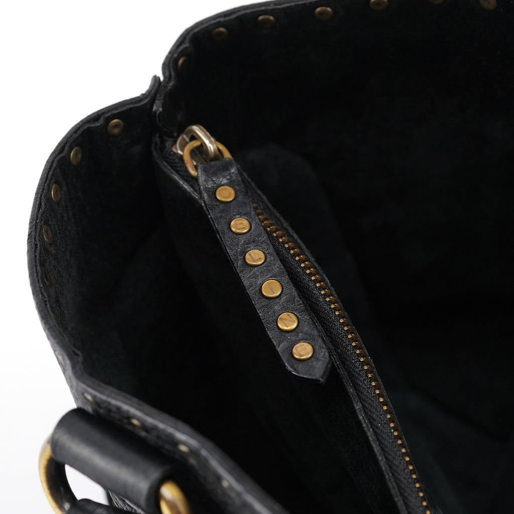 Black Leather Studded Boogie Tote Bag