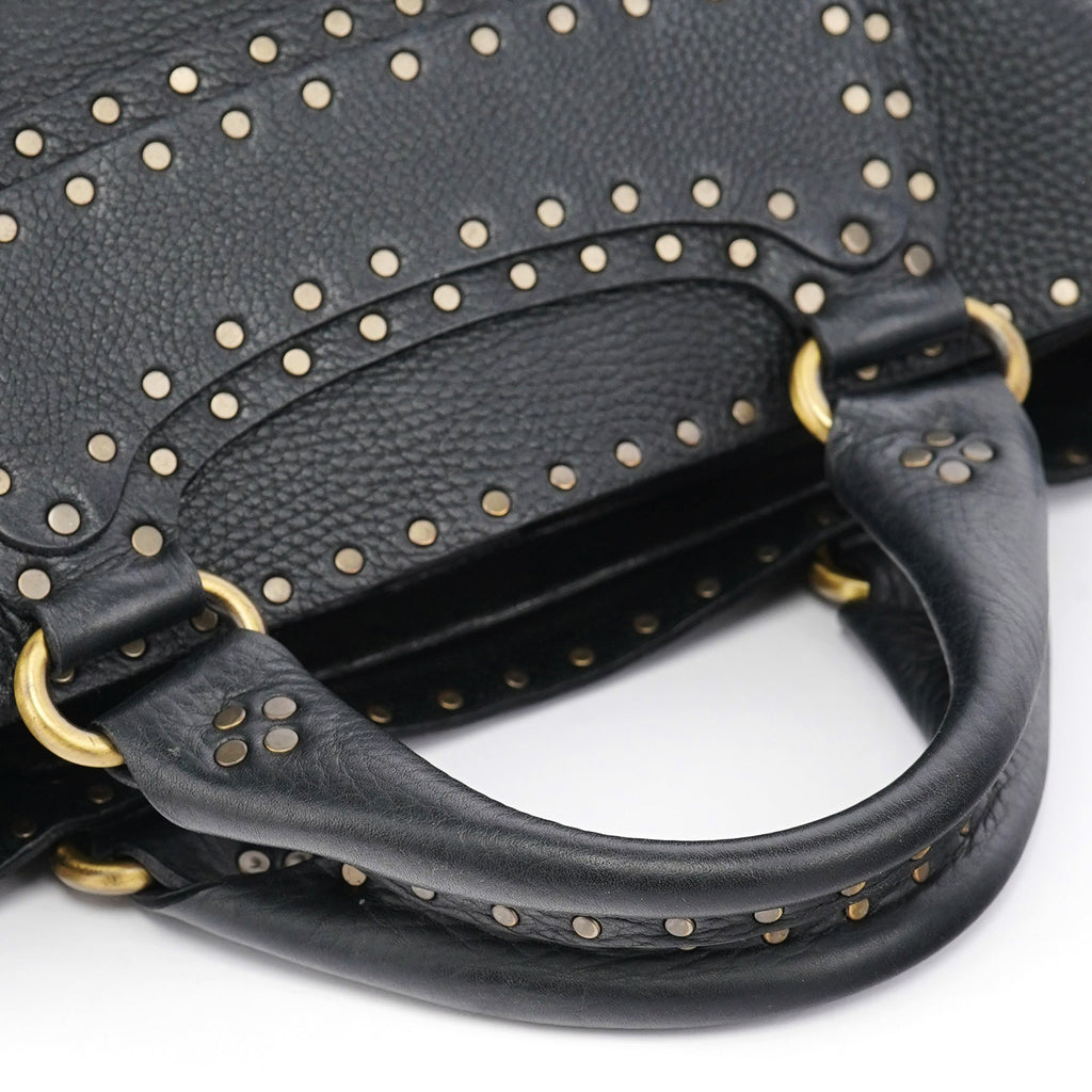 Black Leather Studded Boogie Tote Bag