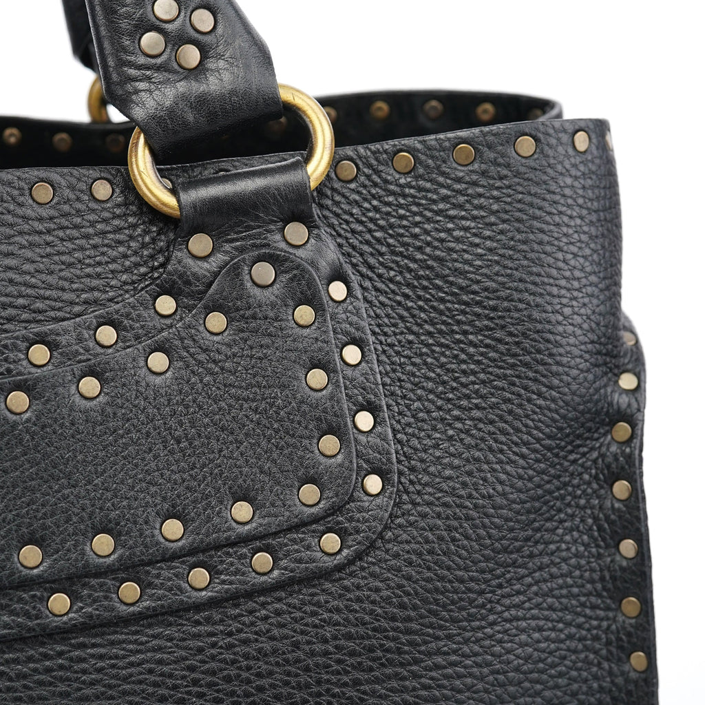 Black Leather Studded Boogie Tote Bag