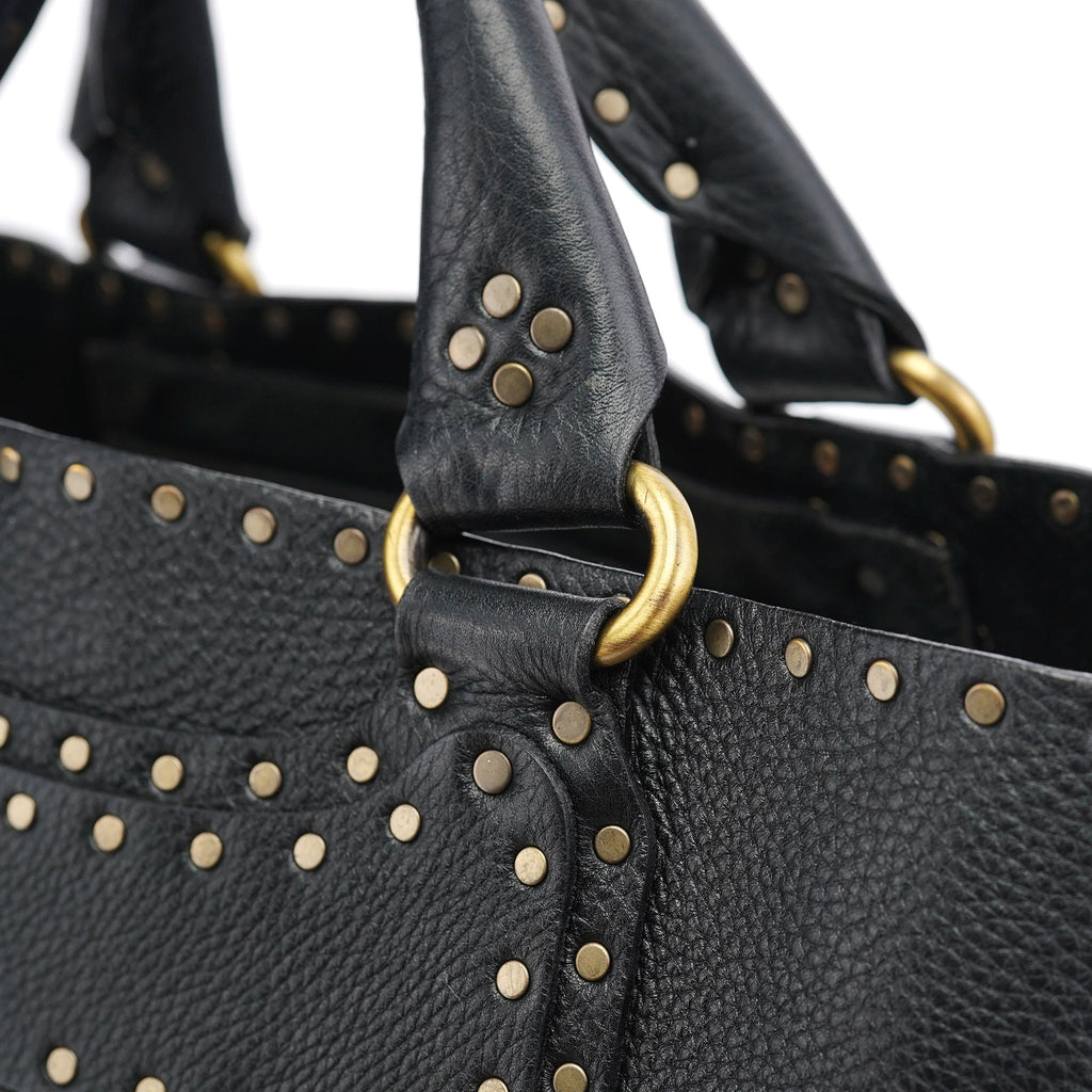 Black Leather Studded Boogie Tote Bag