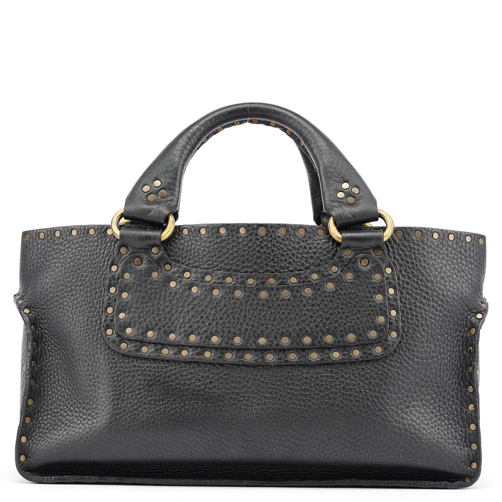 Black Leather Studded Boogie Tote Bag