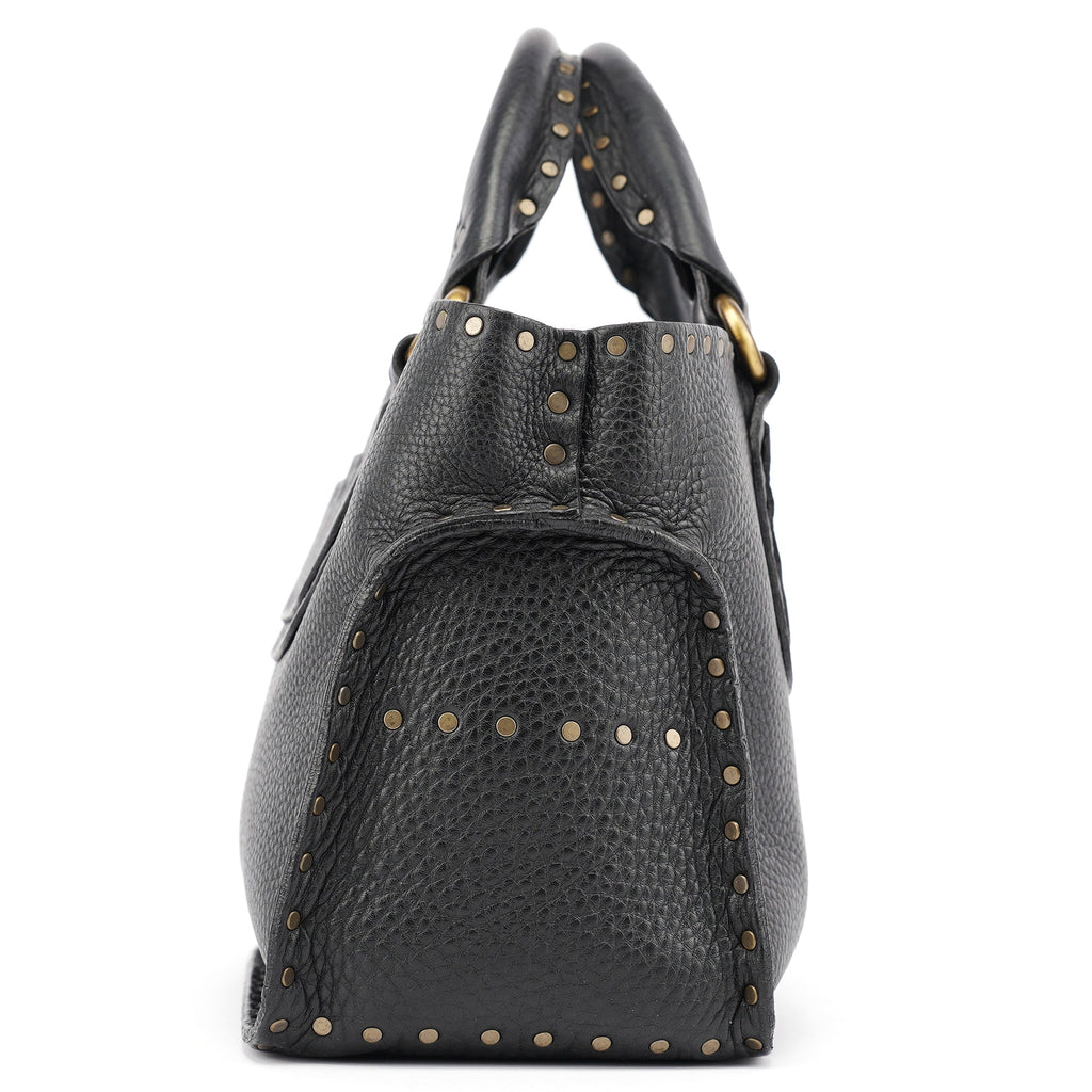Black Leather Studded Boogie Tote Bag