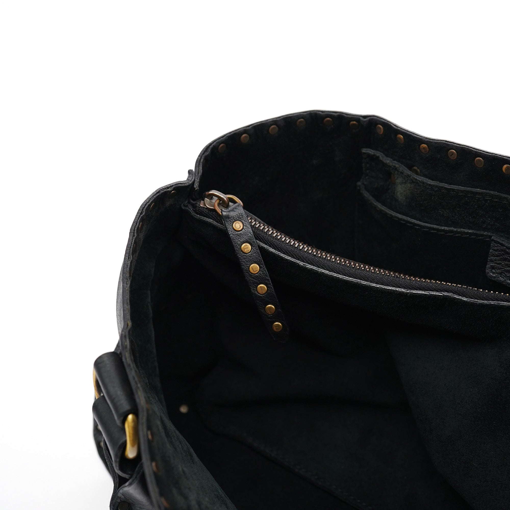 Black Leather Studded Boogie Tote Bag