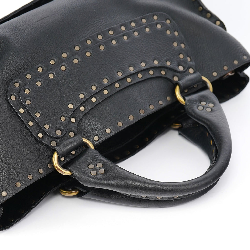 Black Leather Studded Boogie Tote Bag