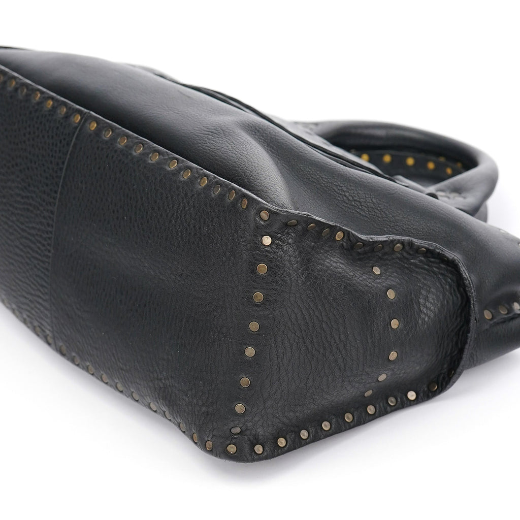 Black Leather Studded Boogie Tote Bag