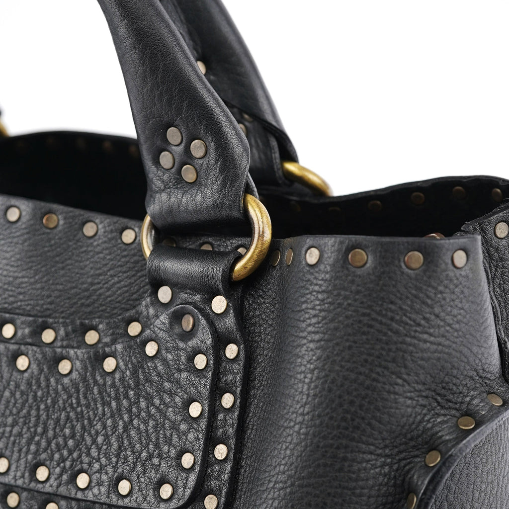 Black Leather Studded Boogie Tote Bag