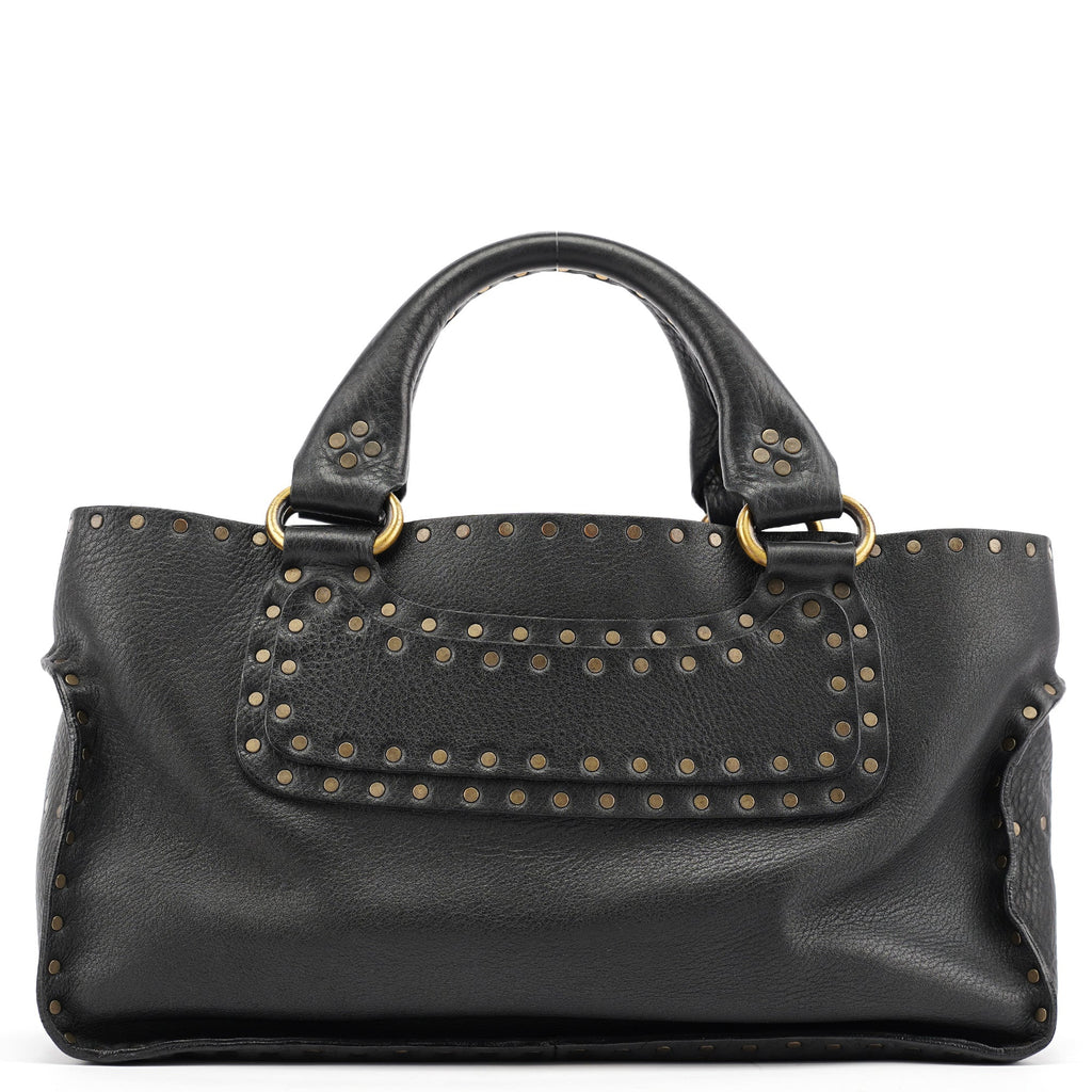 Black Leather Studded Boogie Tote Bag