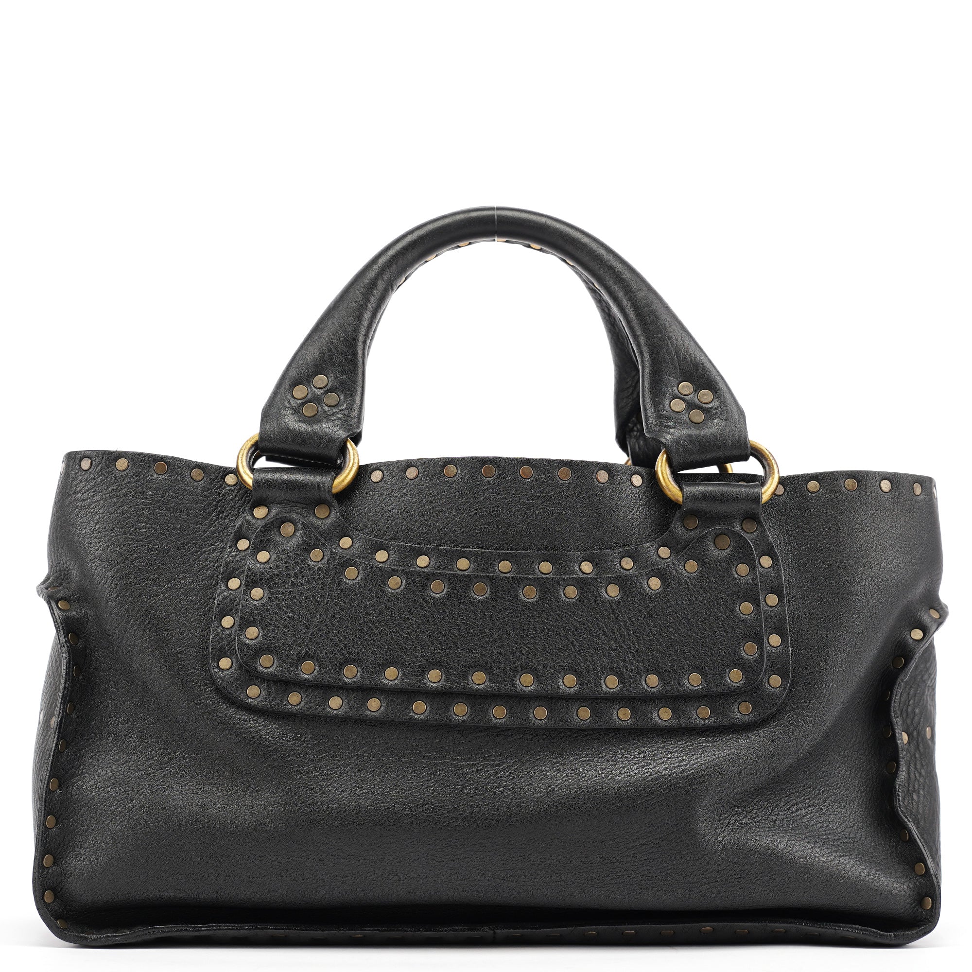 Black Leather Studded Boogie Tote Bag