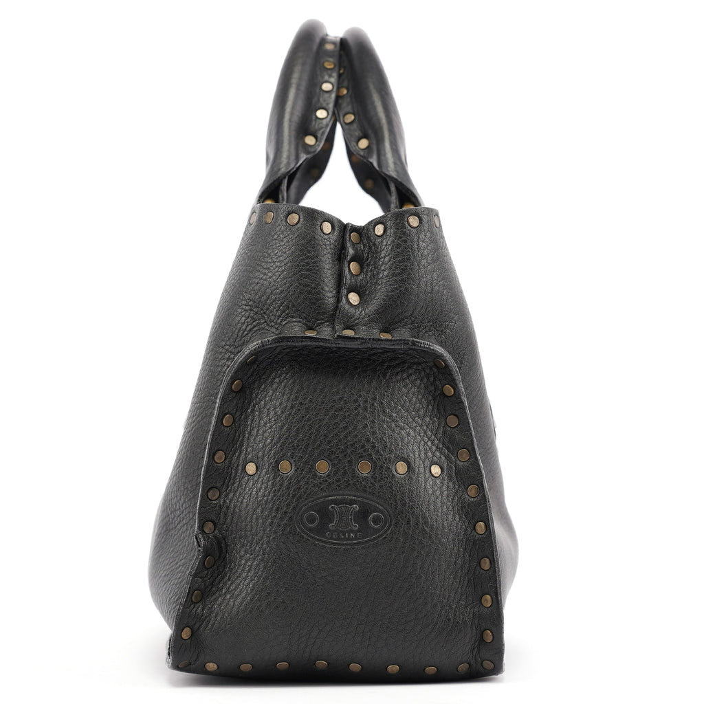 Black Leather Studded Boogie Tote Bag