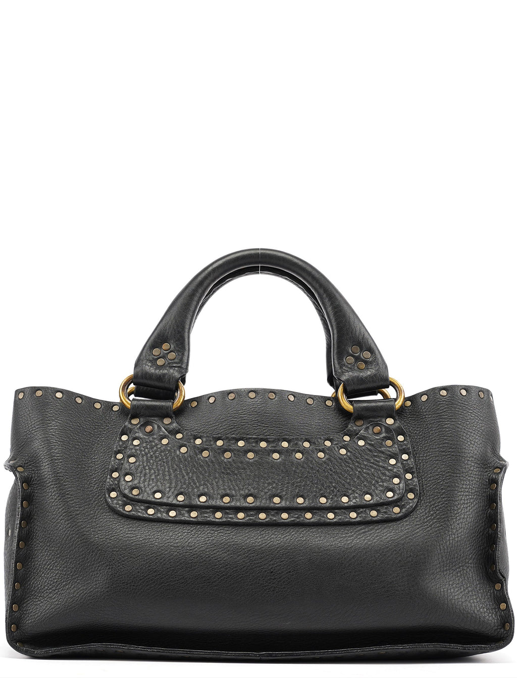 Black Leather Studded Boogie Tote Bag
