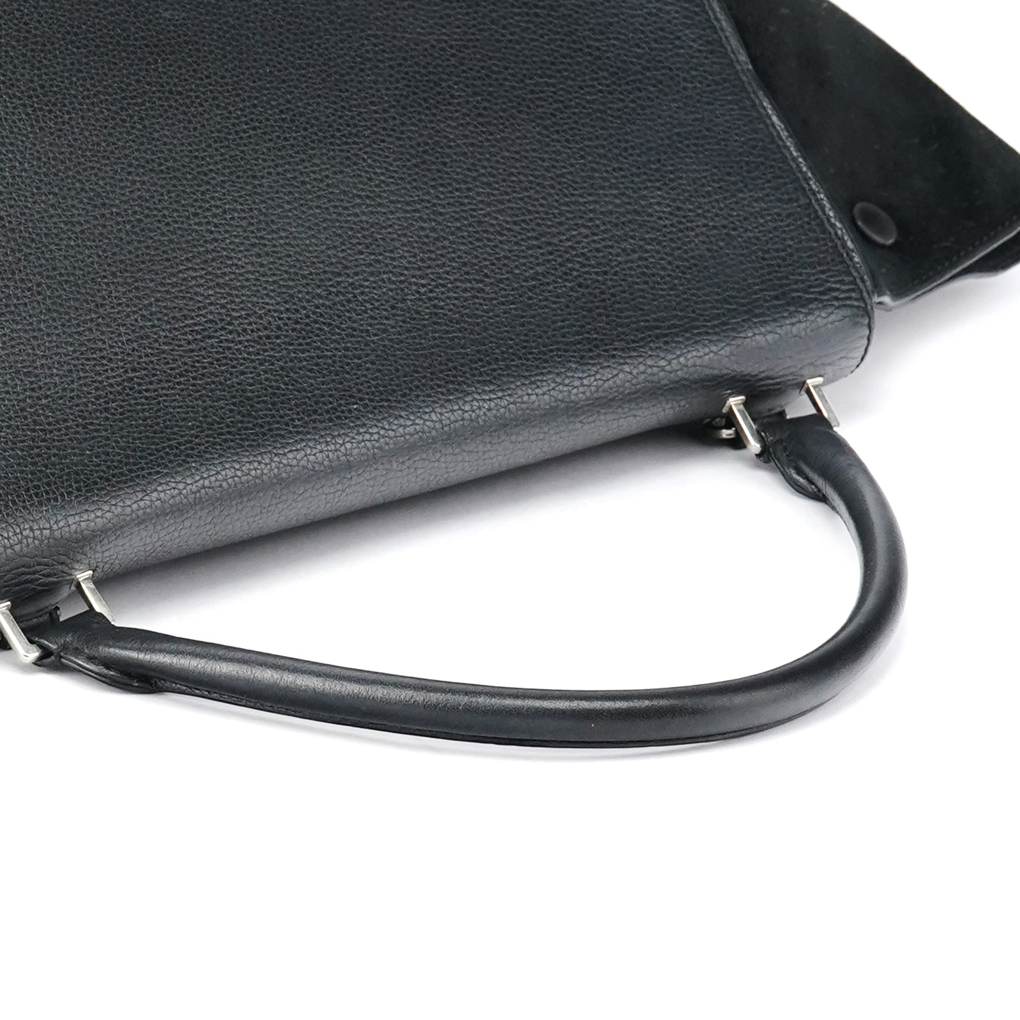 Black Leather Trapeze 2-Way Bag