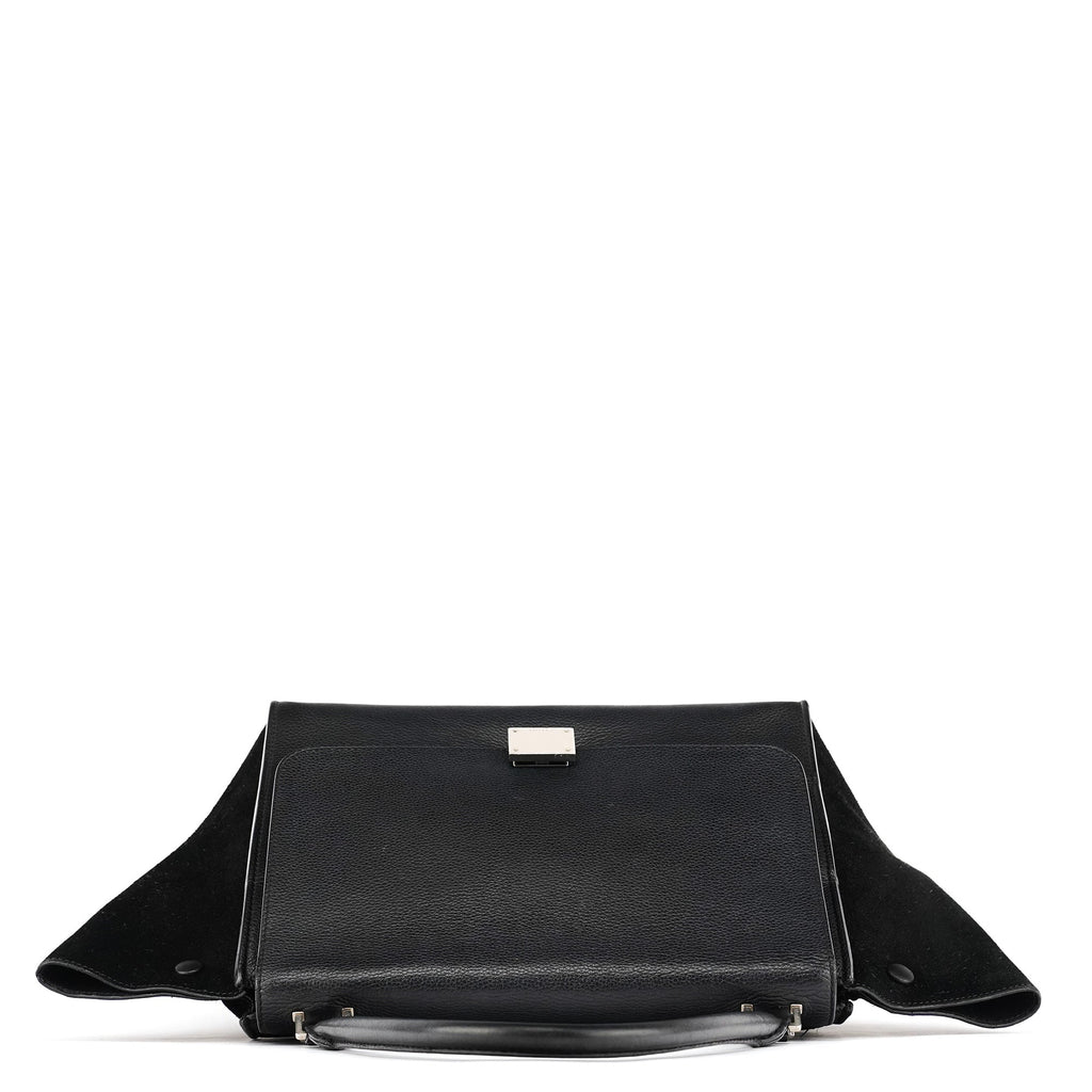 Black Leather Trapeze 2-Way Bag